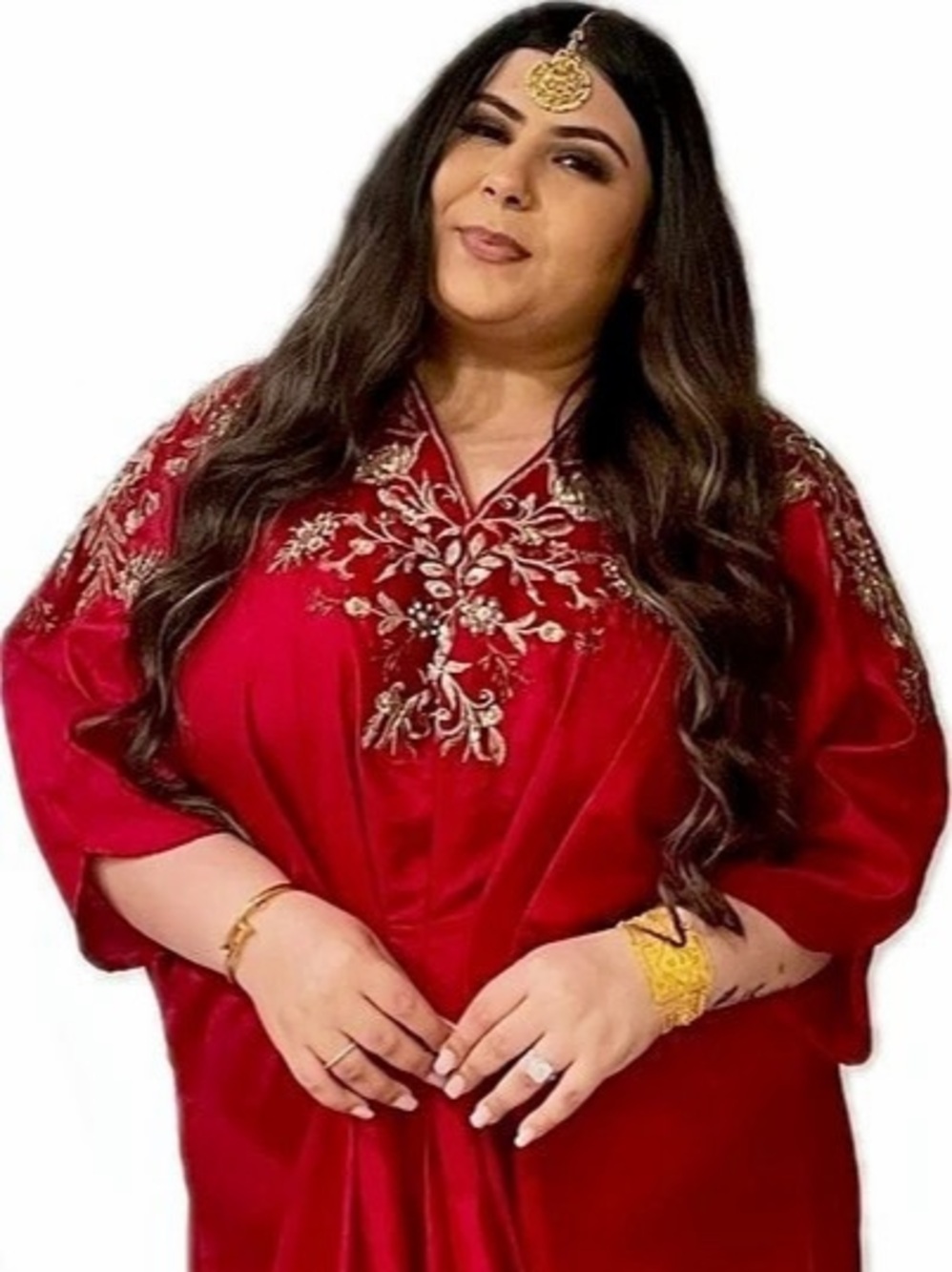 Embellished Red Maxi Dress kaftan free one size beautiful gold embroidered dress
